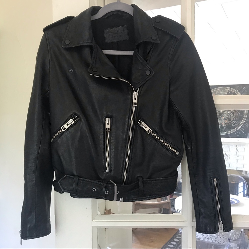 All Saints Balfern Leather Jacket Black, US 4